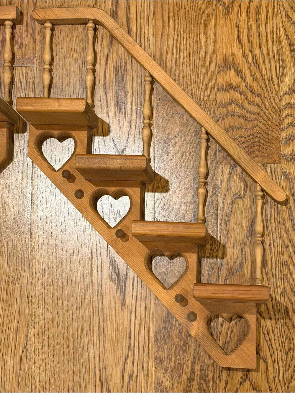 Vintage Wooden Stair Step Wall Shelf with Hearts  1980’s.